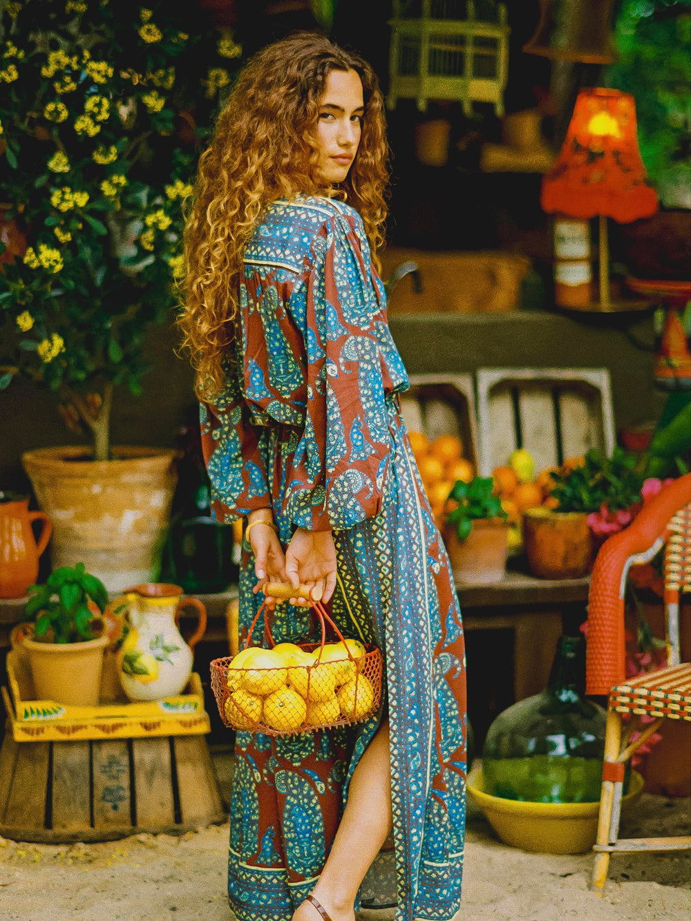 calico lace up maxi smock dress | Boteh