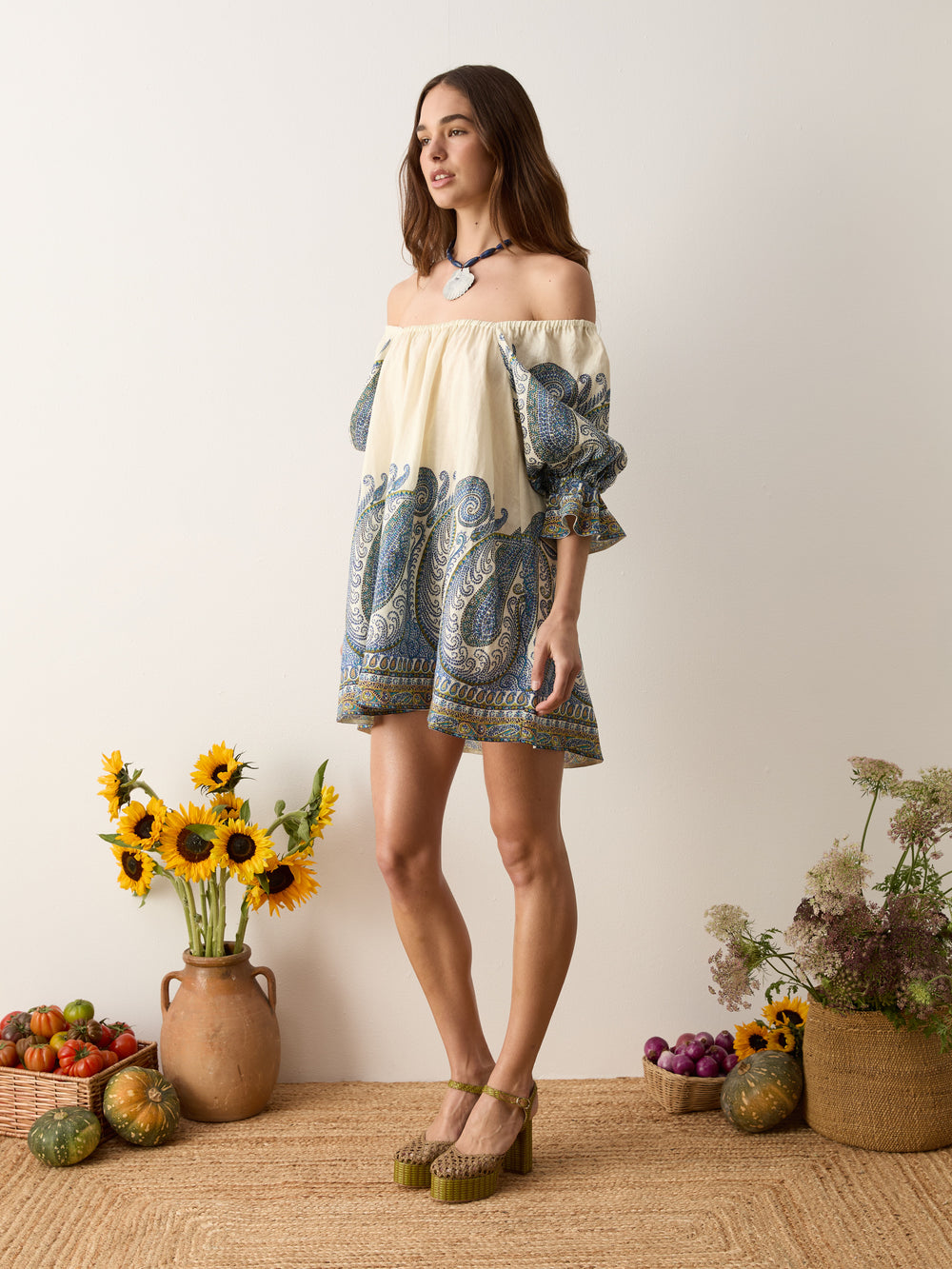 arcadia paisley puff sleeve mini dress | Boteh