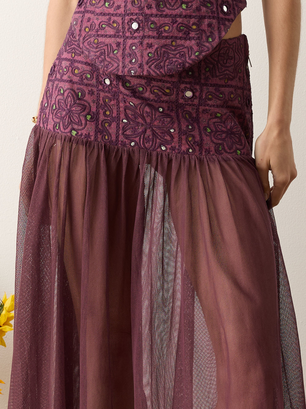 folkora embellished yoke maxi skirt | Boteh