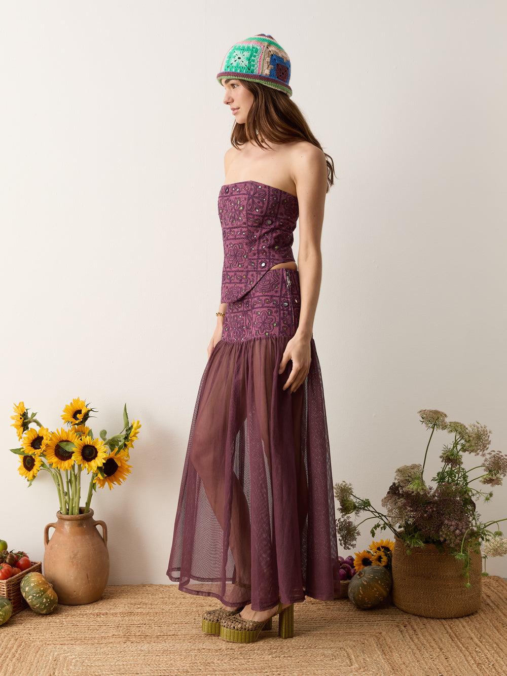 folkora embellished yoke maxi skirt | Boteh