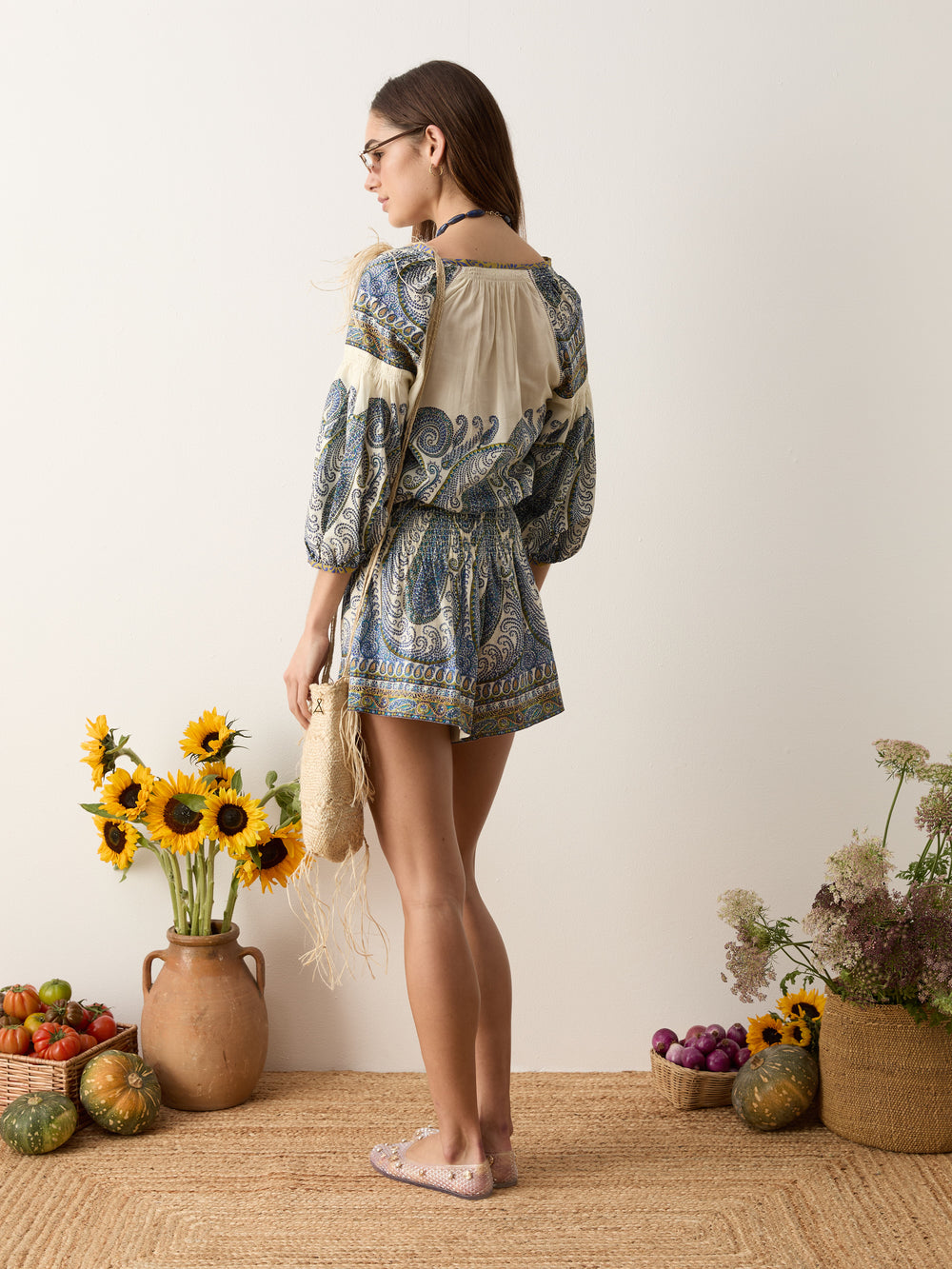 arcadia paisley shirred waist short | Boteh