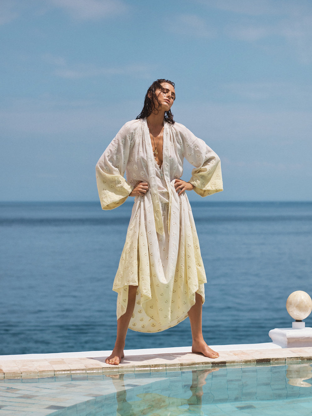 Vespara Wide Sleeve Maxi Smock Dress