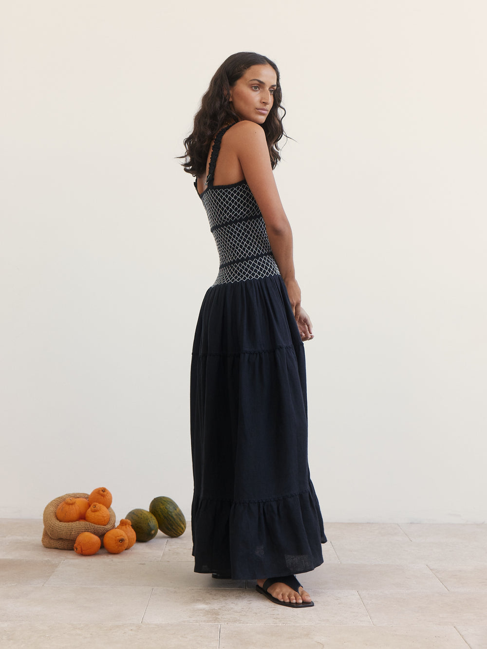 Shirred Maxi Dress w Split